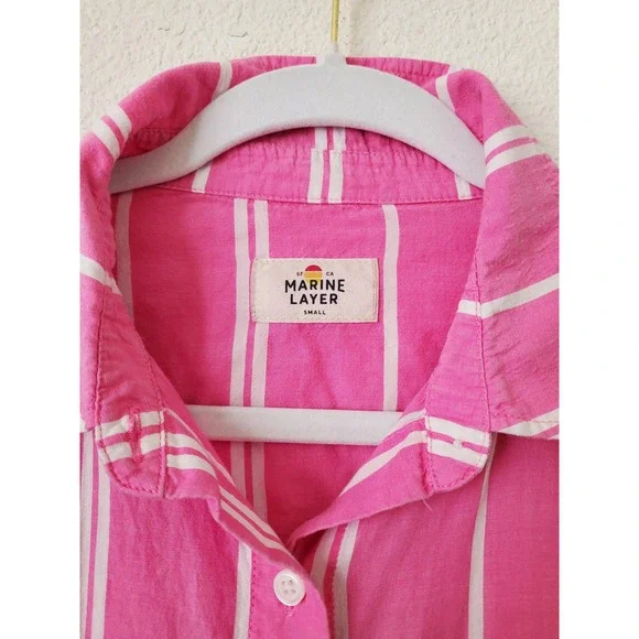 MARINE LAYER Pink White Stripe Button Down Shirt Relaxed Fit Women's‎ Small - Picture 6 of 11